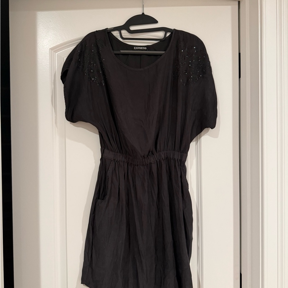 Express Black Mini Dress with Embellished Sleeves